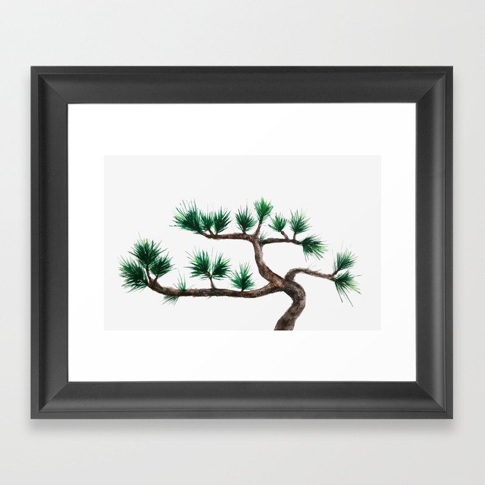 green pine tree painting Framed Art Print