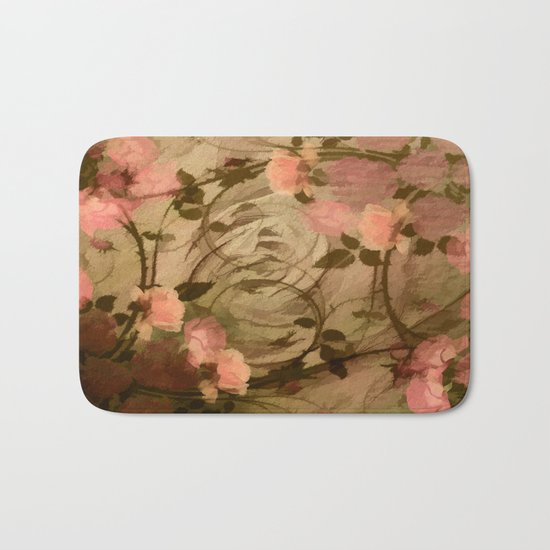 Vintage Pink Roses Abstract Bath Mat