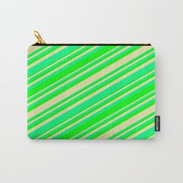[ Thumbnail: Green, Lime, and Pale Goldenrod Colored Pattern of Stripes Carry-All Pouch ]
