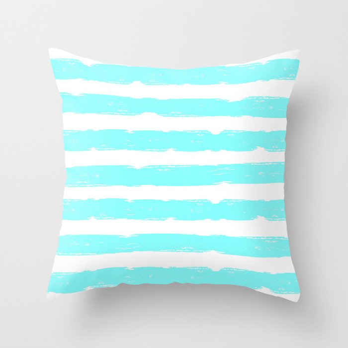 Hand-Drawn Stripes (Aqua & White Pattern) Throw Pillow