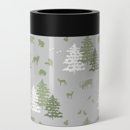 Woodland Forest Animals Sage Green Can Cooler