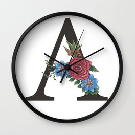 Monogram Letter A with Flowers Wall Clock