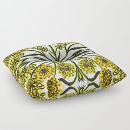 Mid-Century Modern Mums Flowers Yellow Floor Pillow