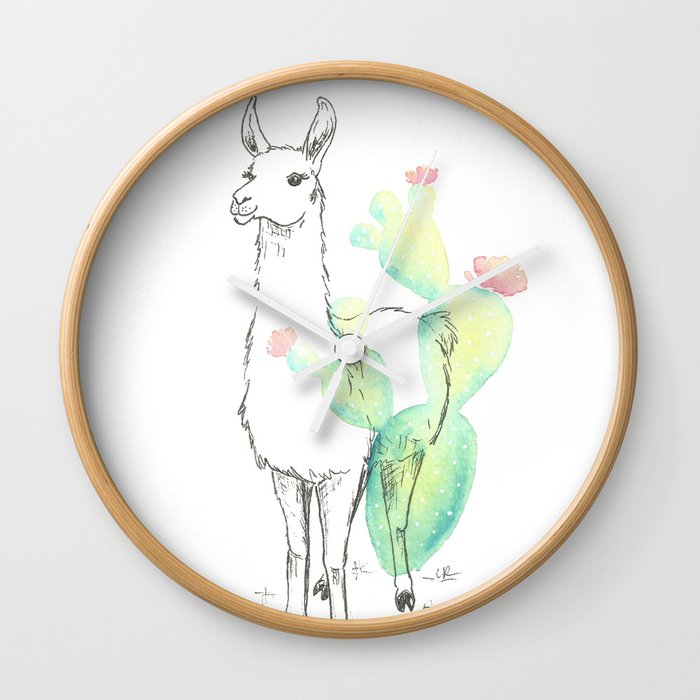 Llama Cactus Ink And Watercolor Wall Clock By Imagodeinurserydecor