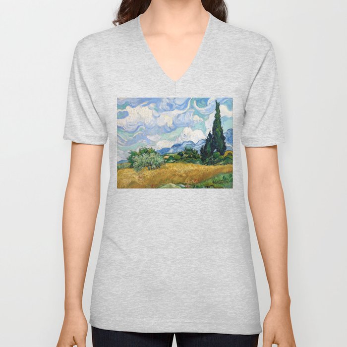 Wheat Field with Cypresses by Vincent van Gogh Unisex V-Ausschnitt Wheat Field with Cypresses by Vincent van Gogh Unisex V-Ausschnitt