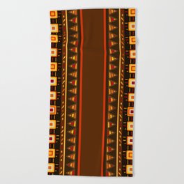 Tribal ornament - warm brown, orange, yellow and reds Beach Towel