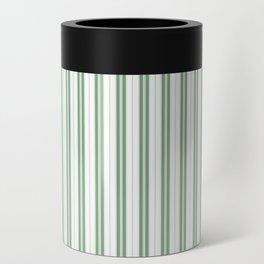 Fern Green and White Narrow Vertical Vintage Provincial French Chateau Ticking Stripe Can Cooler