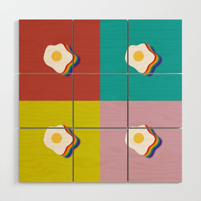 Rainbow fried egg patchwork 2 Wood Wall Art