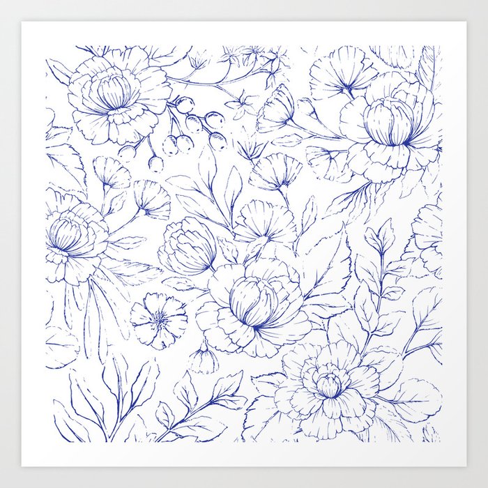 Vector Hand Drawn Floral Monogram Canvas Print / Canvas Art by