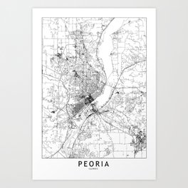 Peoria White Map Art Print