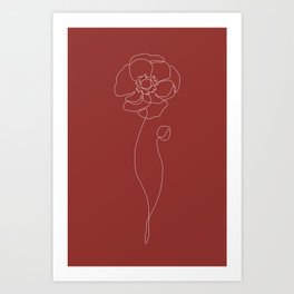 Ruby Anemone / Retro red poppy flower drawing / Explicit Design  Art Print