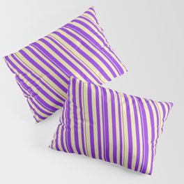 [ Thumbnail: Purple and Pale Goldenrod Colored Striped/Lined Pattern Pillow Sham ]