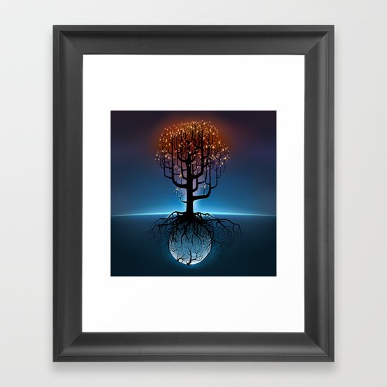 Tree, Candles, and the Moon Framed Art Print