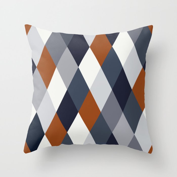 Navy Rust Geometry VII Throw Pillow by 