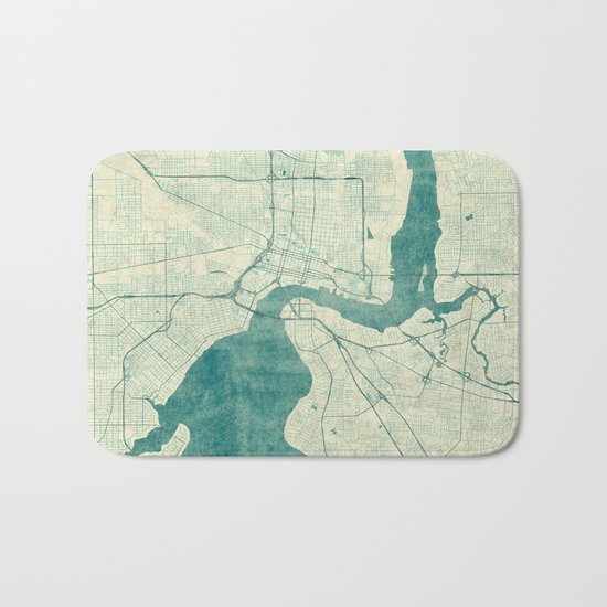 Jacksonville Map Blue Vintage Bath Mat