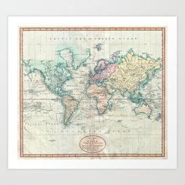 vintage map of the world 1801 art print
