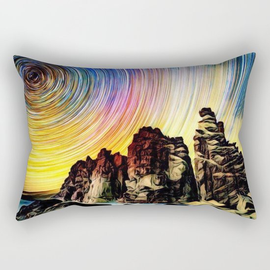 Epic Sunset Aurora Lights with Mountains and River Rectangular Pillow