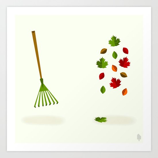 Rake & Leaves Art Print