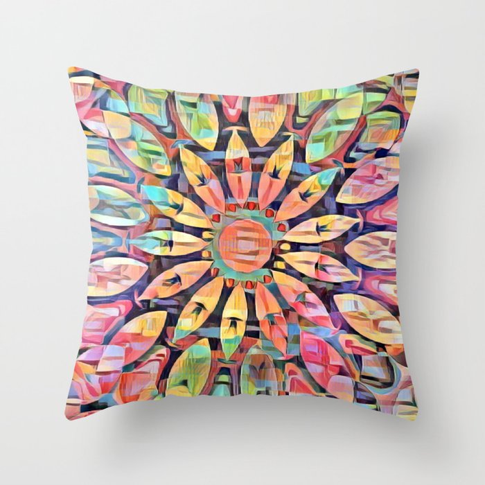 Cubistic Rainbow Flower Kaleidoscope Throw Pillow