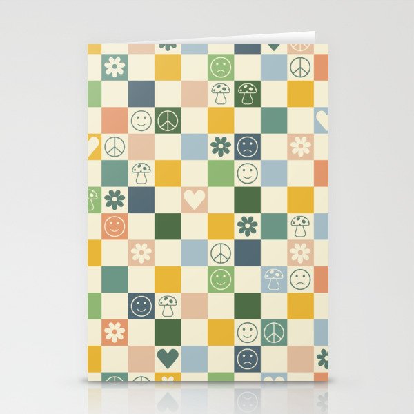 Happy Checkered pattern colorful Stationery Cards