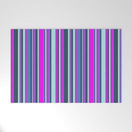 [ Thumbnail: Fuchsia, Blue, Dark Slate Gray, and Powder Blue Colored Lines/Stripes Pattern Welcome Mat ]