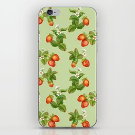 Lovely Strawberry on Green Background iPhone Skin