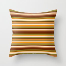 Retro 70s thin stripes brown orange Throw Pillow