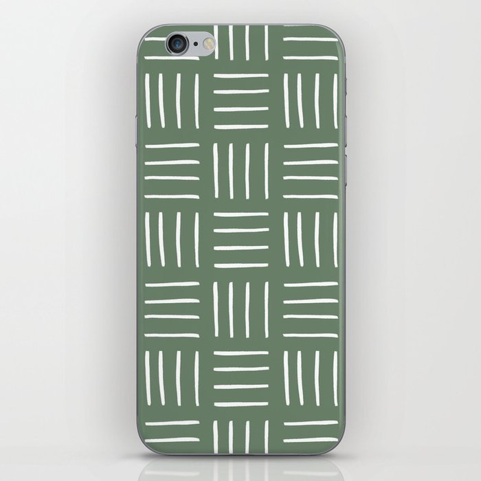 Minimalist Weave Grid Pattern (white/sage green) iPhone Skin