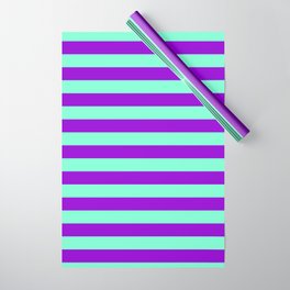 [ Thumbnail: Aquamarine and Dark Violet Colored Striped Pattern Wrapping Paper ]