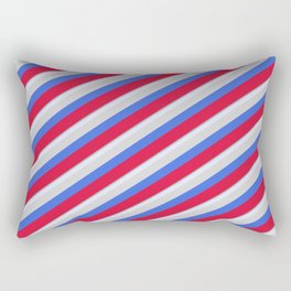 [ Thumbnail: Colorful Dark Gray, Lavender, Light Grey, Royal Blue, and Crimson Colored Stripes/Lines Pattern Rectangular Pillow ]