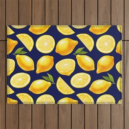 Lemon Pattern Yellow Navy Outdoor Rug
