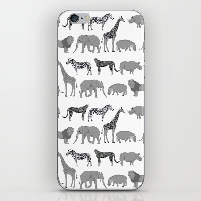 Safari animals minimal grey and white zebra giraffe cheetah hippo rhino nursery iPhone Skin