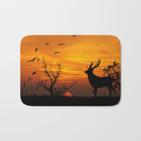 Sunset Deer Silhouette Bath Mat