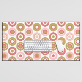 Buttons. Cute Geometric Pattern in Dark Mustard Yellow, Coral Pink and White Desk Mat
