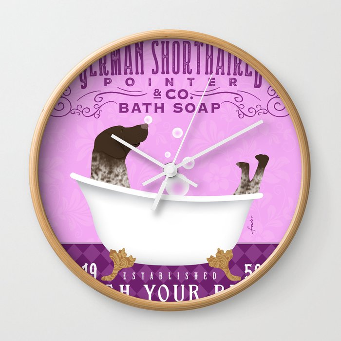 gsp dog bath tub clawfoot soap bubbles german shorthaired pointer wash Wall Clock