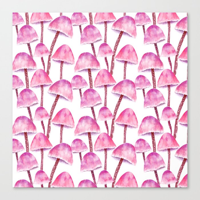 Pink Watercolor Mushrooms Canvas Print