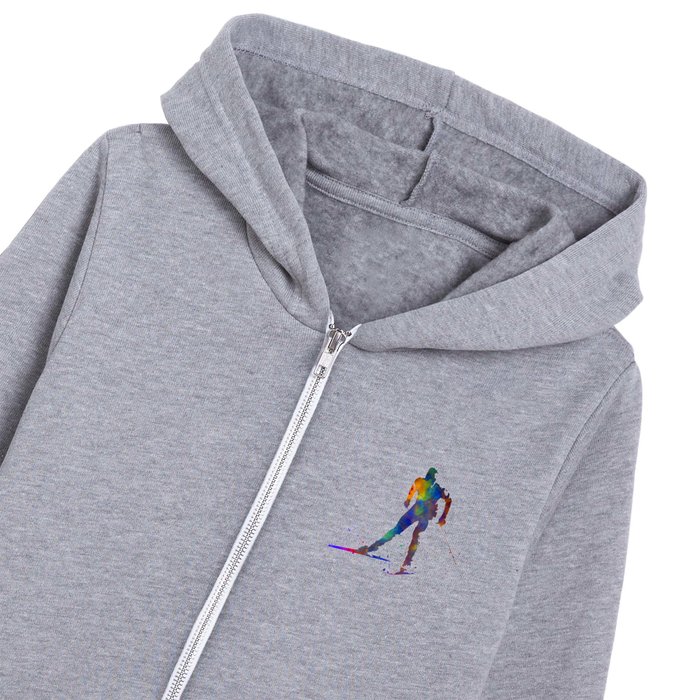 Skier in watercolor Kids Zip Hoodie