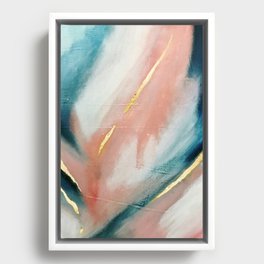 Celestial [3]: a minimal abstract mixed-media piece in Pink, Blue, and gold by Alyssa Hamilton Art Framed Canvas