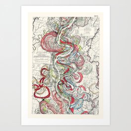 Beautiful Vintage Map of the Mississippi River Art Print