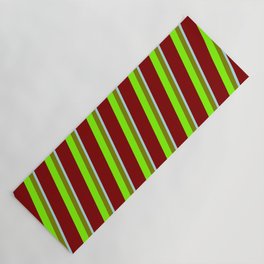 [ Thumbnail: Maroon, Chartreuse, Green & Powder Blue Colored Striped/Lined Pattern Yoga Mat ]