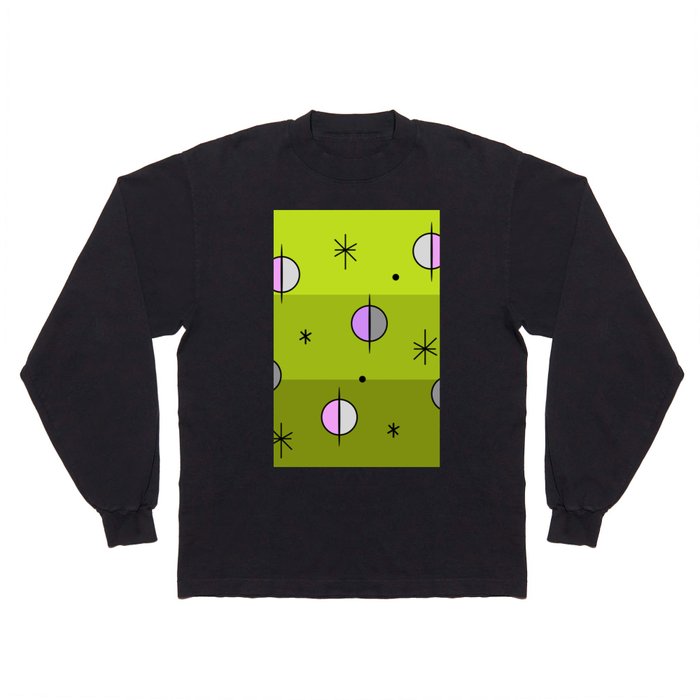 Retro Space Age Planets Stars Chartreuse Long Sleeve T Shirt