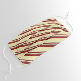 [ Thumbnail: Grey, Dark Red & Pale Goldenrod Colored Striped Pattern Face Mask ]