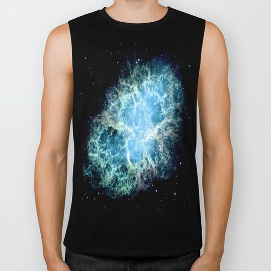 Crab Nebula : Aqua Teal Blue Galaxy Biker Tank