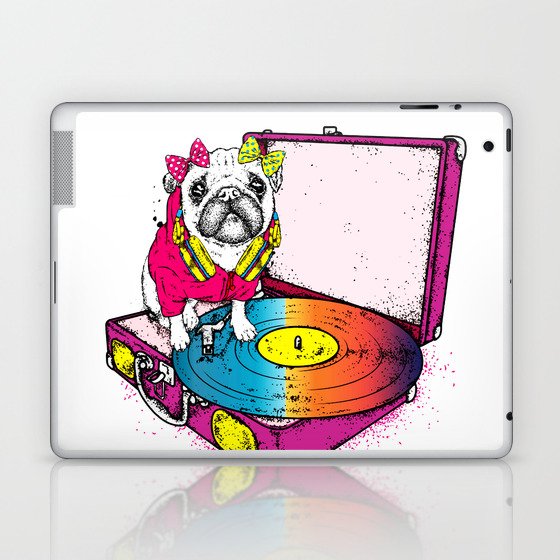 Funny Pug Bow Sits On Turntable Laptop & iPad Skin