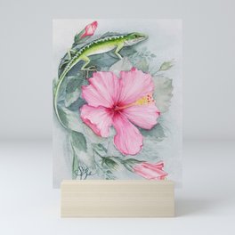 Carolina Anole & Hibiscus Mini Art Print