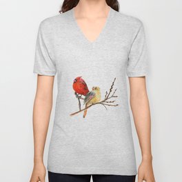 The Perfect Pair - Male and Female Cardinal by Teresa Thompson V Neck T Shirt