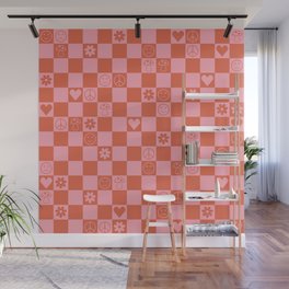 Happy Checkered pattern pink Wall Mural