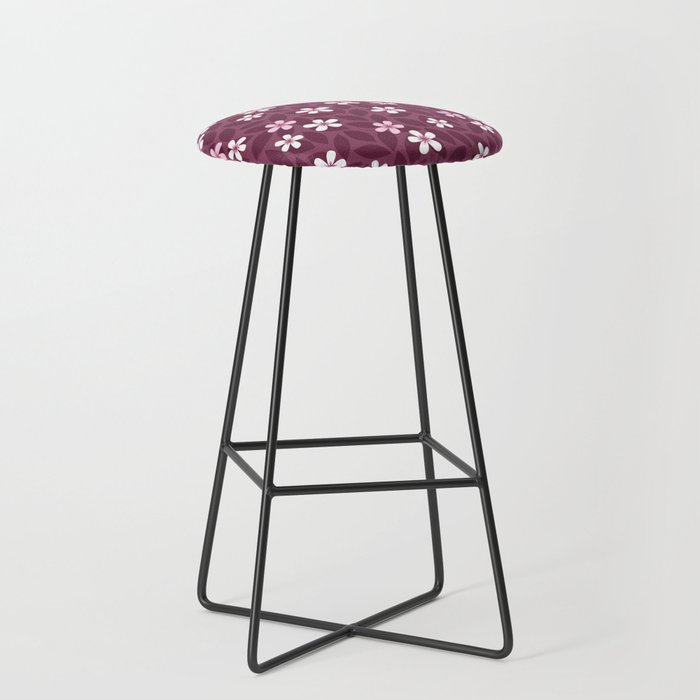 Cherry Blossom Pattern with Burgundy Leaves Background Bar Stool