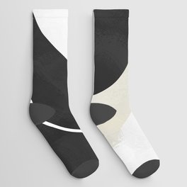 Modern Contemporary Abstract Black White and Beige No5 Socks