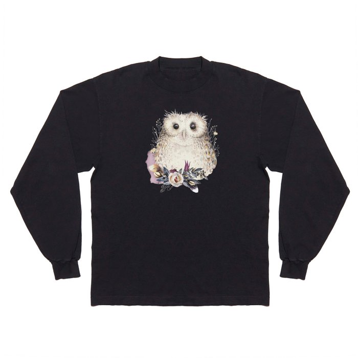 Boho Illustration- Be Wise Little Owl Long Sleeve T Shirt